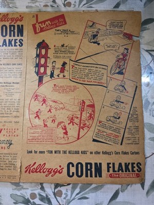 Vintage 50's Kellogg's Corn Flakes back panel Fun with the Kellogg Kids (Rj2)
