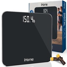 iHome Digital Battery Powered Bathroom Scale Fit ,Black,397 lbs Capacity.