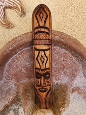 Vintage Hand Carved Wooden Tribal Tiki Mask Wall Art Folk 11" Primitive Decor