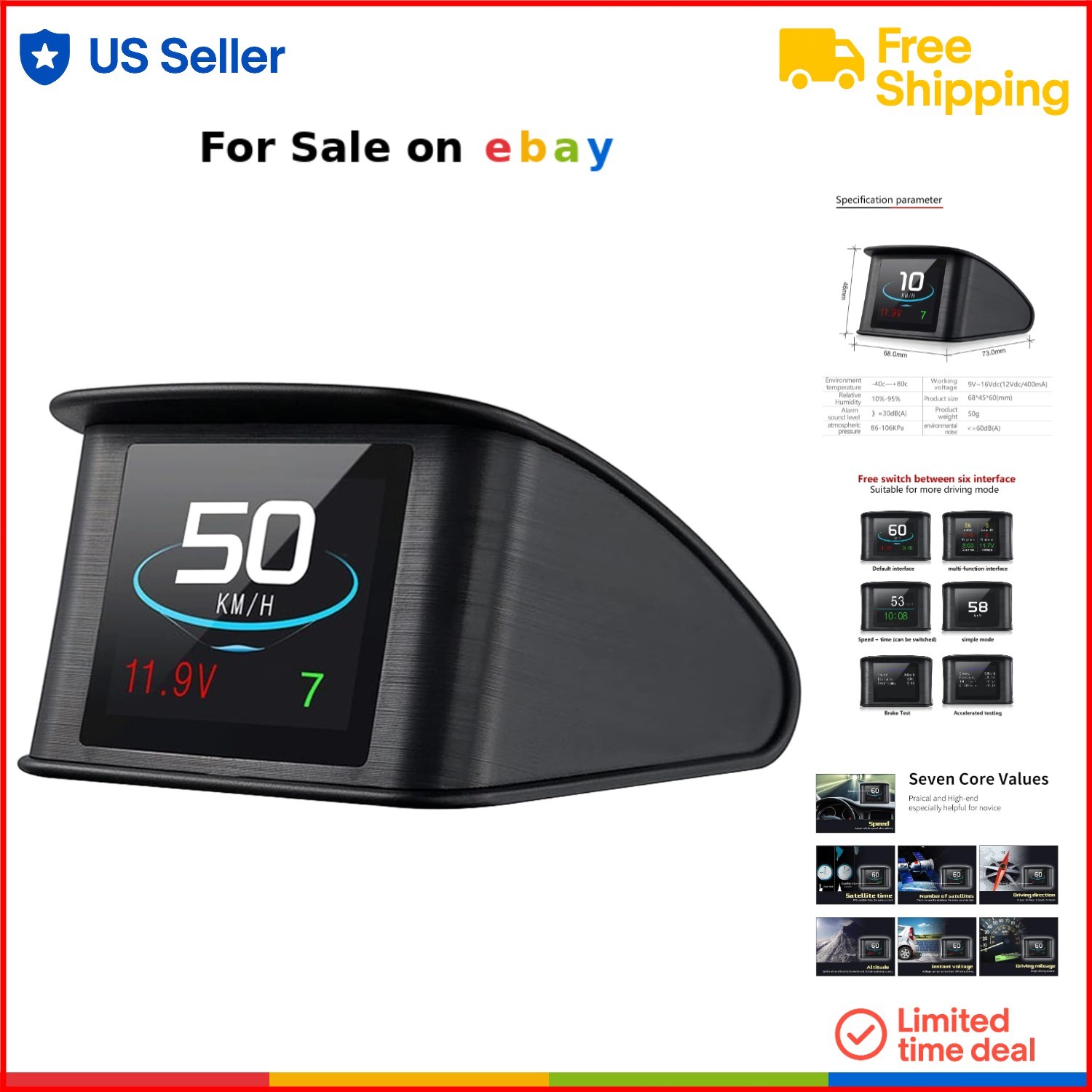 Universal Car HUD GPS Speedometer TFT LCD Display for All Vehicles
