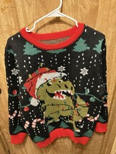 Women s L Christmas Dinosaur Knit Pullover Sw...