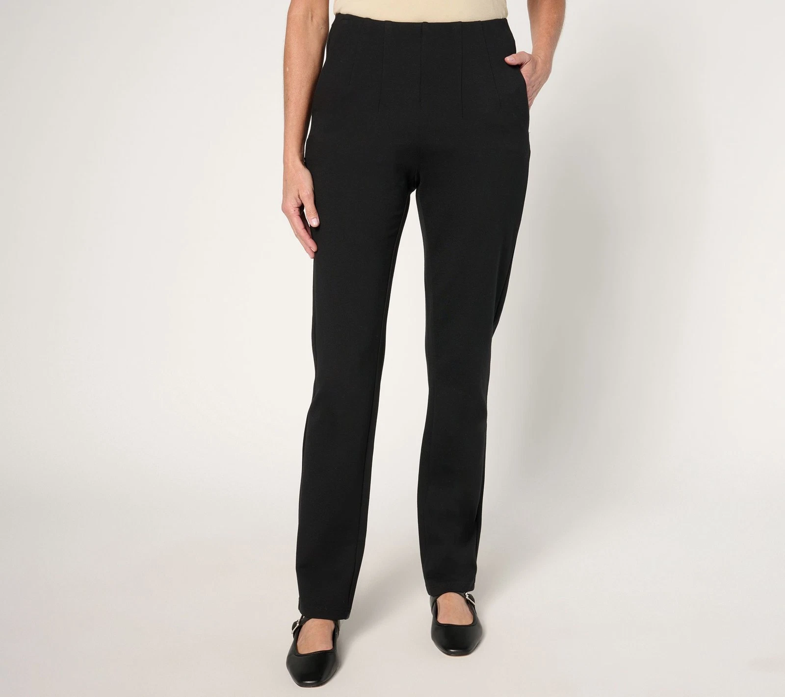 Belle by Kim Gravel Women's Petite Pants 14P Ponte Hollywood Waist Black A670799