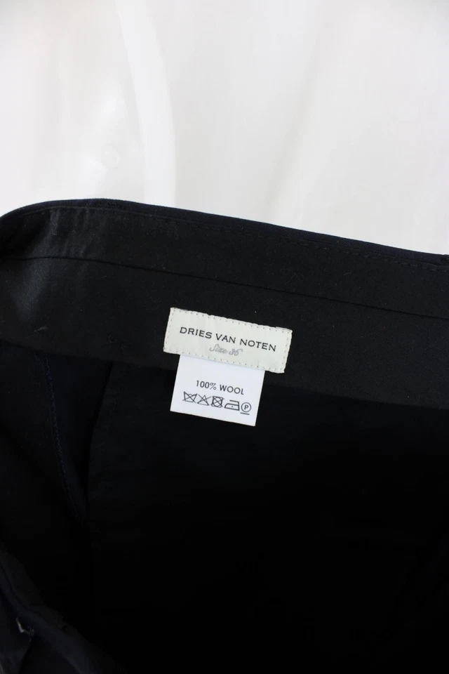 Dries Van Noten 女式海军蓝 100% 羊毛高腰裤 36 码 US 4 — 第 3/3 张图片