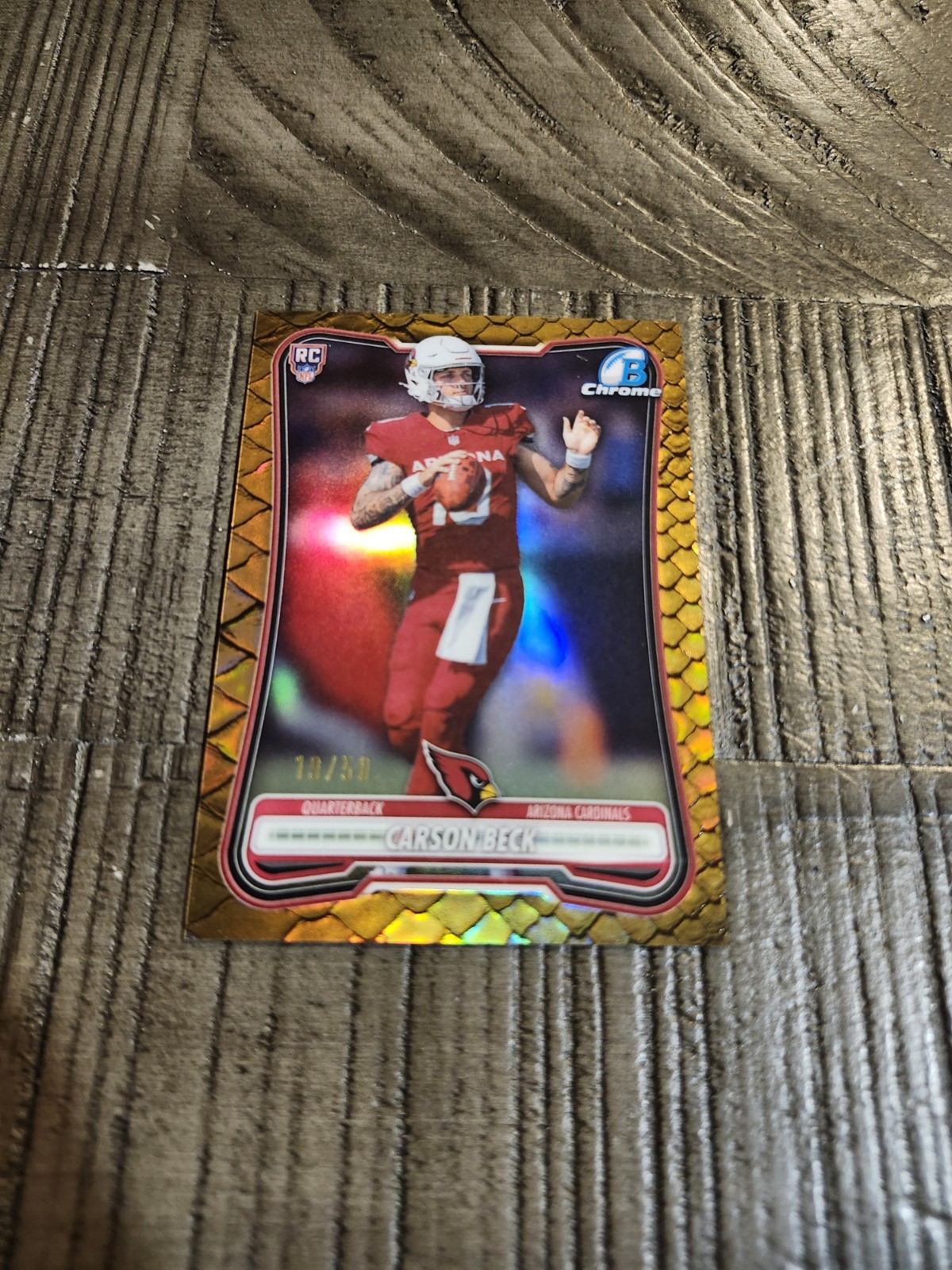2026 Bowman Gold Reptilian 19/50 Carson Beck Rookie Bowman Chrome Refractor