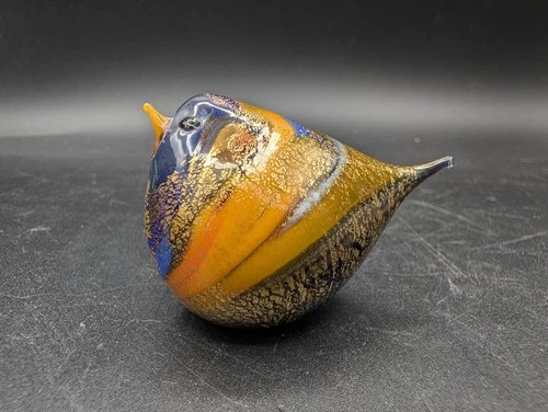 Murano Hand Blown Art Glass Cinzia Chirpie Bird Figurine Gold Rainbow