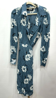 NWOT Reformation Women's Blue Floral Wrap Dress Long Sleeve Collared Maxi Size M