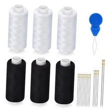 6 Pcs Sewing Thread Kit, 400 Yards Each Spool 402 Polyester 3black+3white