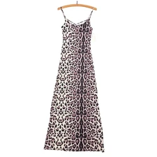 NWT Jean Pierre Klifa Paris Spaghetti Strap Maxi Dress Size Small Leopard Print
