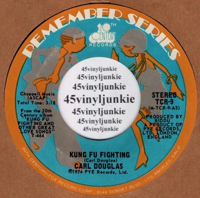 Carl Douglas NM 45 rpm ''Kung Fu Fighting'' on 20th Century Records