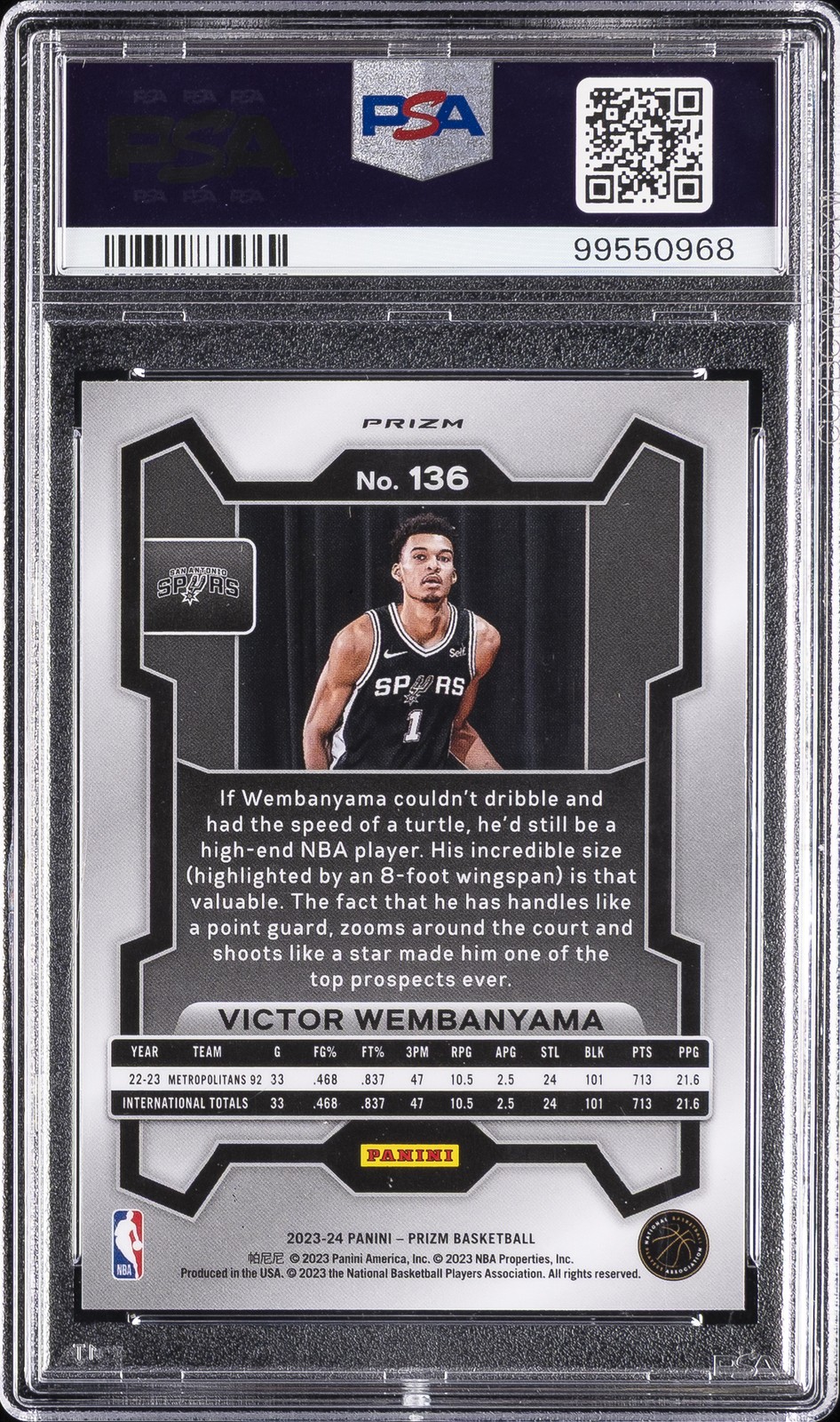 2023 PANINI PRIZM GREEN PRIZM #136 VICTOR WEMBANYAMA ROOKIE RC PSA 9 view 2
