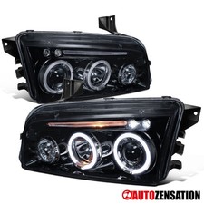 Fit 2006-2010 Dodge Charger Black Smoke Led Halo Projector Headlights Headlamps