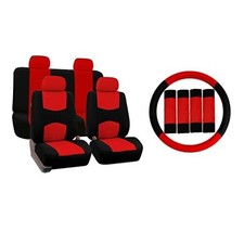 Car Seat Covers Flat Cloth Automotive Red Full Set, Rear Solid Red / Black