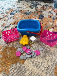 Lot of pretend play shopping toys toddler kids girls boys coins fruit baskets
