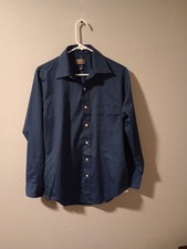 Arrow Mens Shirt Size 15-15.5 32/33 Dark Blue Sateen Classic Fit Wrinkle Free