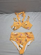 Bikini Set Unbranded Yellow w/Floral Pattern Women Size Large Brand New