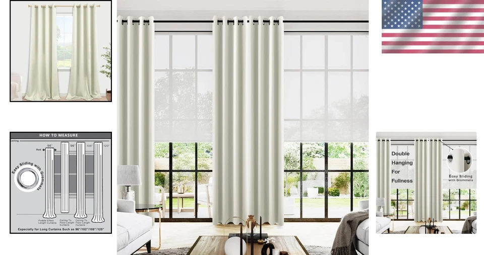 Luxury Ivory Blackout Curtains, 102" Length - Set of 2 - Image 2 of 4