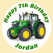 Personalised Green Tractor Edible Cake Topper Round Icing Sheet