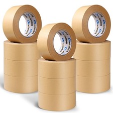 12 Pack Brown Paper Packing Tape, Kraft Paper Tape Bulk 2" x 55 Yardx 7 mil G...
