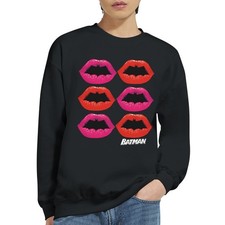 Image of DC Comics Batman Logo Lips Official Unisex Adults Sweatshirt Black Size S-XXL