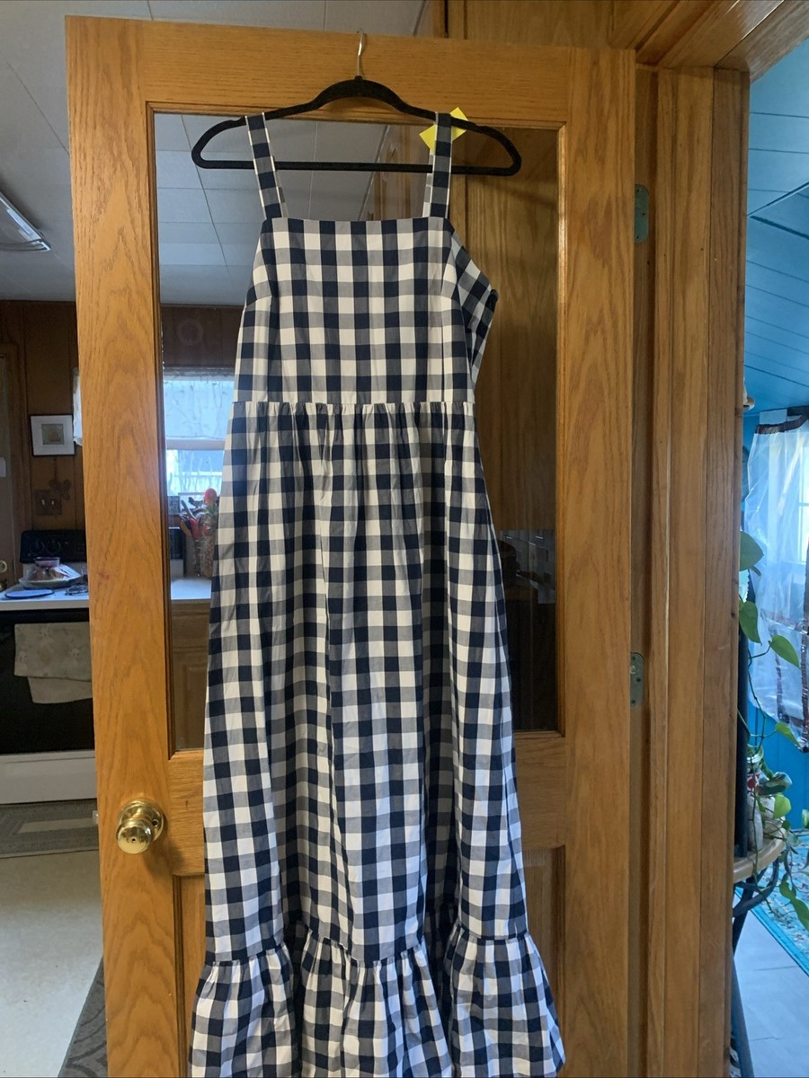 J. CREW Gingham Tiered Maxi Dress Organic Cotton Navy White Size M NWT! |  eBay