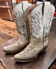 Corral Boots T0021 White Glittered Inlay Snip Toe Cowboy Boots Teens Size 2