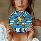 Vintage Delaware Blue Hen State Emblem Tin Metal Signs Home Décor 8x8 Inch Round