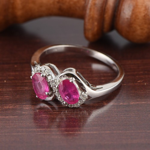 Natural Pink Ruby 6x4mm Oval gemstone Bypasss Ring Women Wedding Sterling silver - Picture 2 of 8