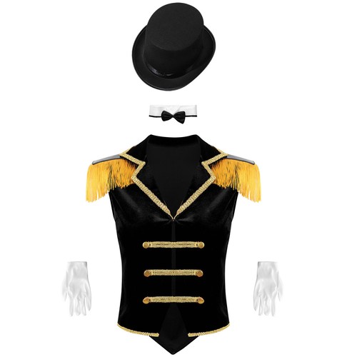 Womens Circus Ringmaster Festival Costume Set Holiday Tops Magic Showwomen Vest - Picture 15 of 41
