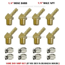 8PC 1/4 HOSE BARB X 1/8 MALE NPT Brass ELBOW 45 DEGREE Pipe Fitting Thread GAS..