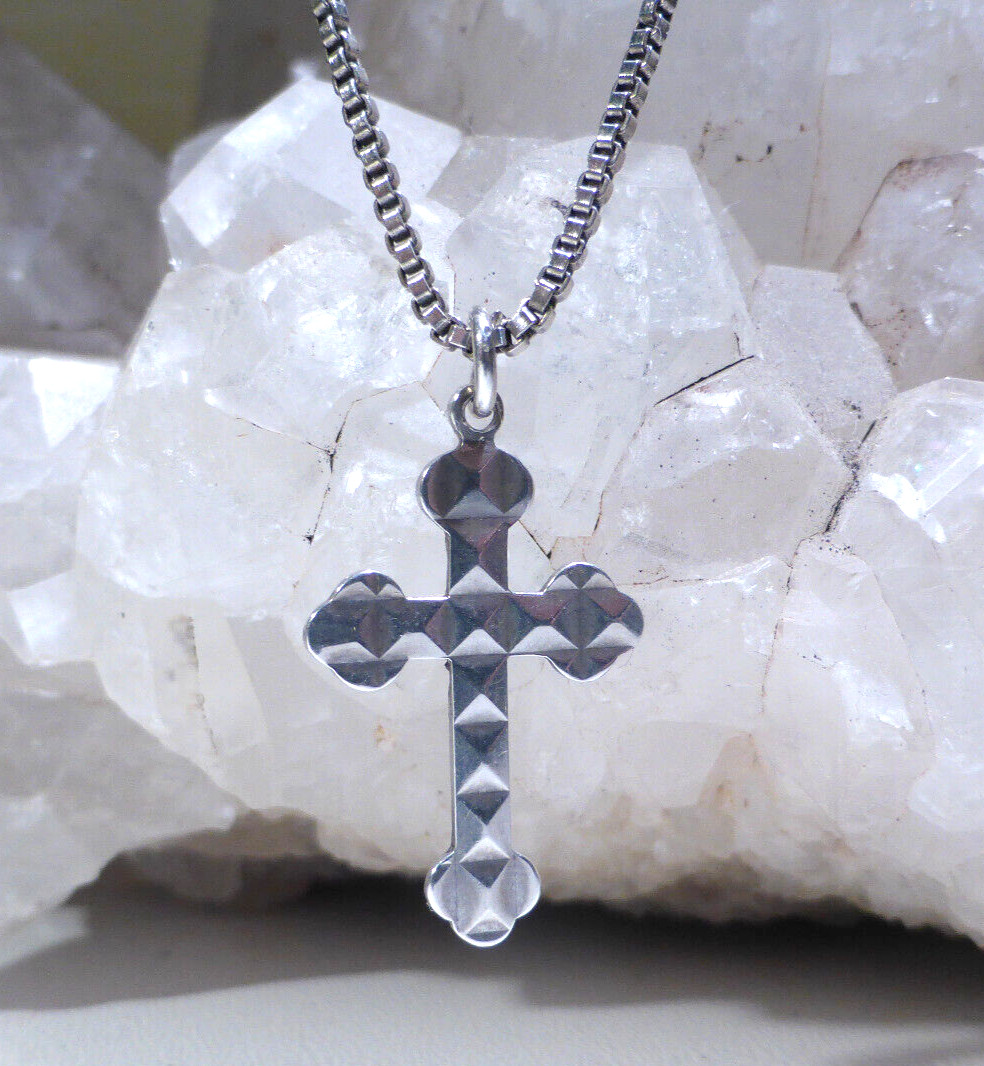 Solid Silver Cross Pendant Necklace Box Chain 39.… - image 7