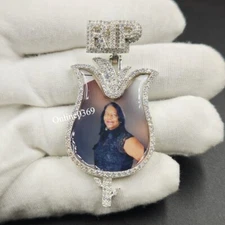 Gift For Your Special One Custom Flower Photo Pendant VVS Moissanite 925 Silver