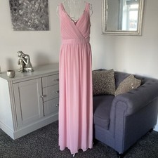 TFNC Pink Chiffon Pleated V-Neck Sleeveless Lace Buttoned Back Maxi Dress 12