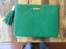 Graphic Image Medium Green Leather Zip Case 9"x 7" NWT