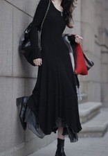 Women's Fashion Trend Casual Commute Mesh Dresses Long Sleeve Sweater Dress New