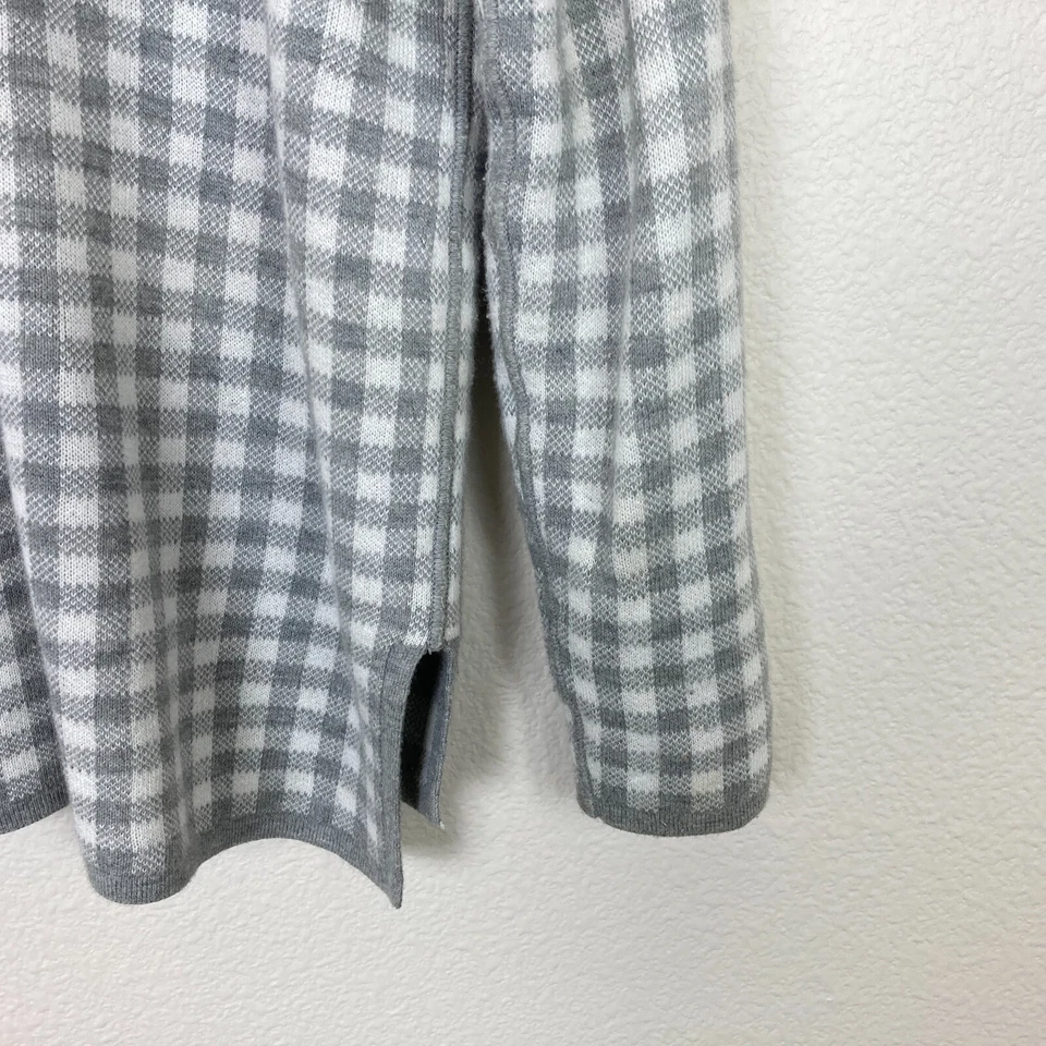 J. Jill Reversible Sweater Size S Gray White Check Gingham Cotton Blend Hi-Low - Image 4 of 4
