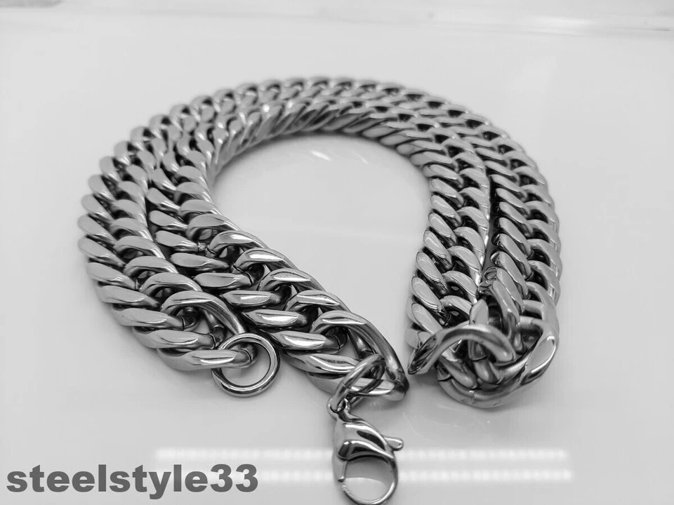 Barbada Eslabón Cadena Grande Pesado Acero Inoxidable Plata 316L 13.5MM Hombre - Imagen 2 de 4