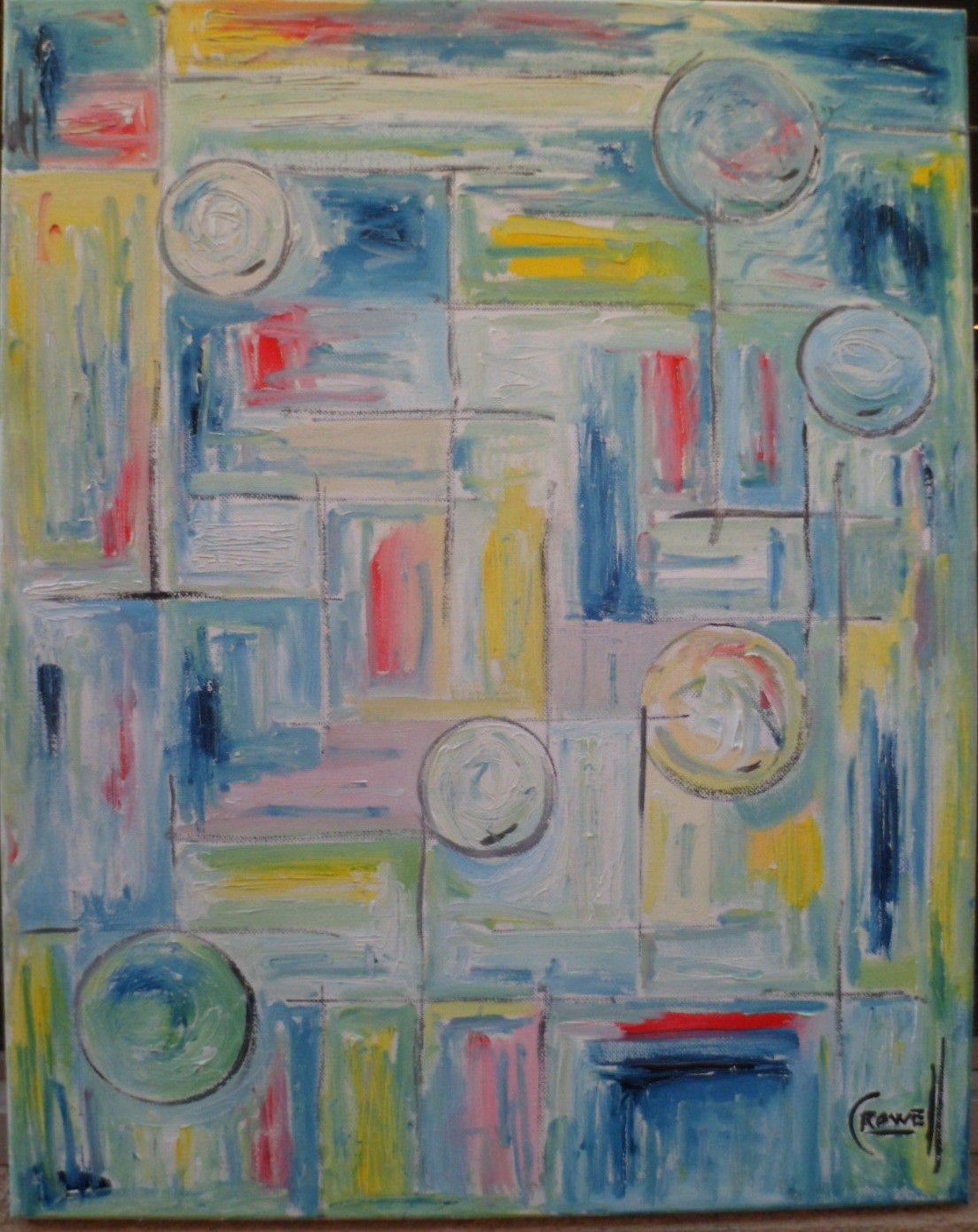 abstract THE LOST HORIZON  big 16x20 canvas original oil painting signed CROWELL