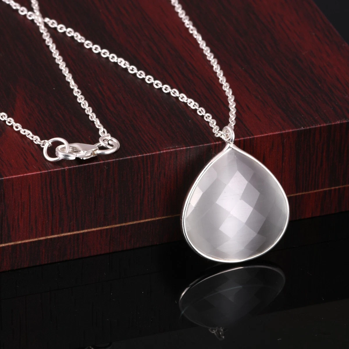 Pear White Moonstone Pendant Necklace 925 Sterling Silver Healing
