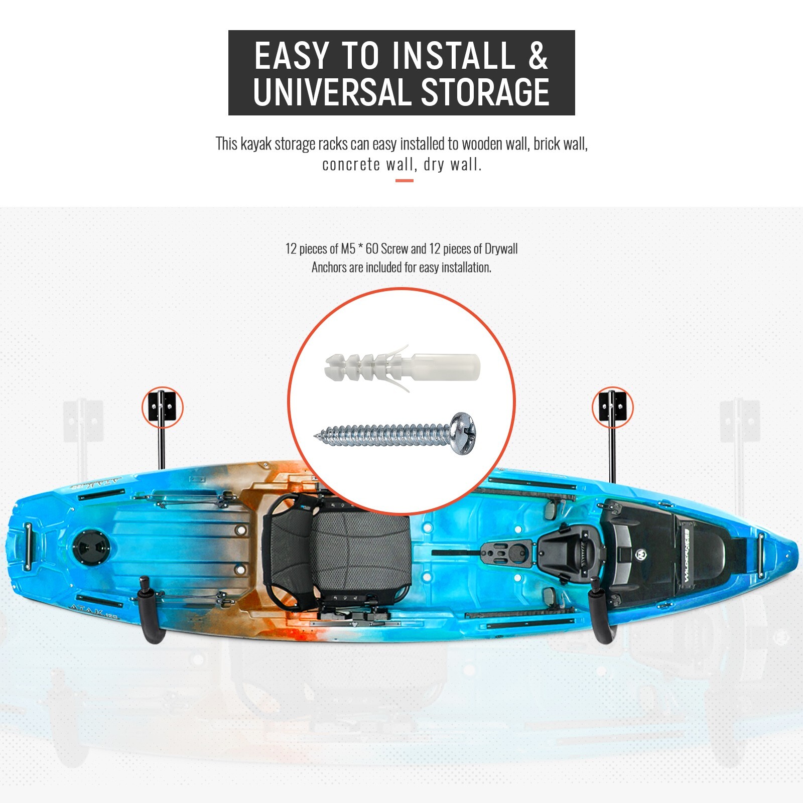 2pcs Canoe Paddle Kayak Accessories Wall Mount Hanging Hooks Kayak Storage Rack