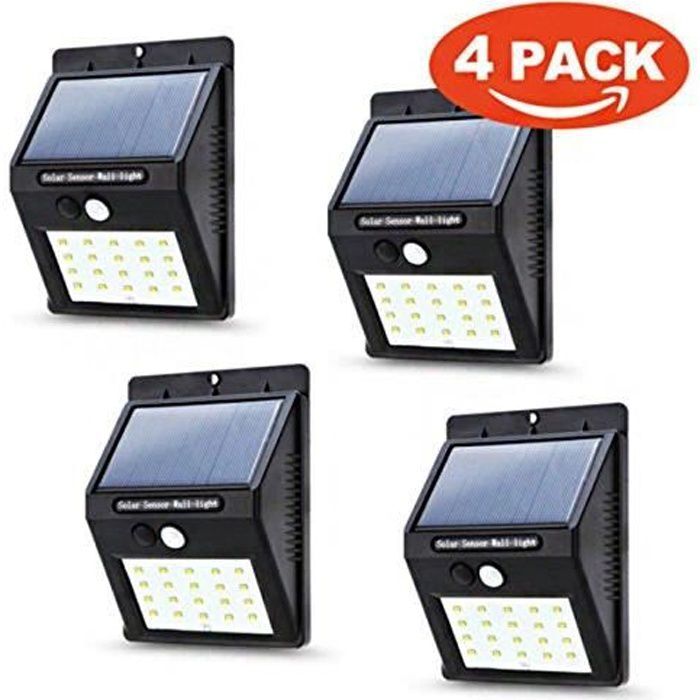 Éclairage solaire extérieur anti zone d'ombre lot de 4 lampes automatiques 20 LED
