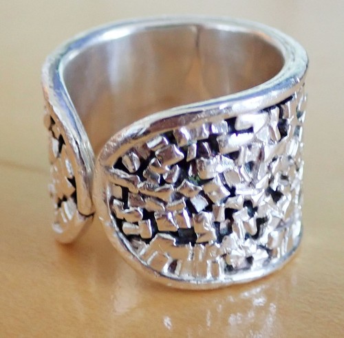 Size 7.5 Vintage Handmade Solid Sterling Silver 925 Wide Large Women's Ring Band - Picture 3 of 8