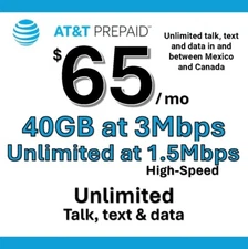 AT&T Prepaid $65 Plan - 30 days of service included / new account or port in