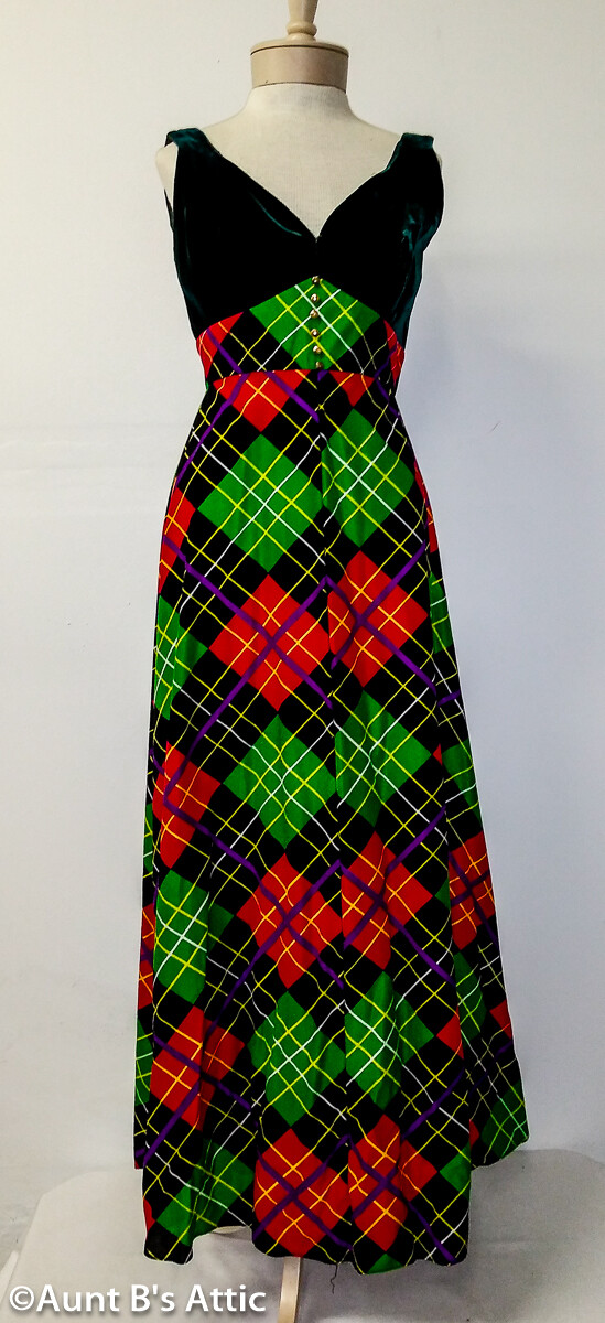 Holiday Vintage 70's Ladies Maxi Dress Gr Velvet/ Multi Plaid Sleeveless  Dress S | eBay
