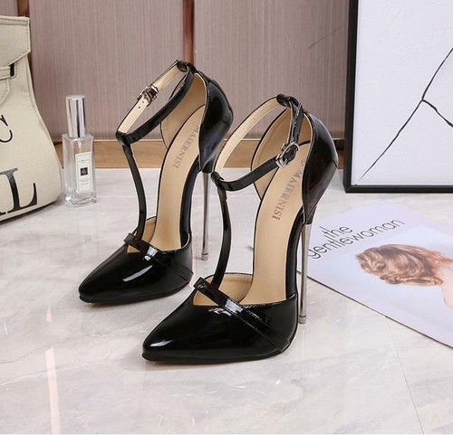 EUR34-EUR39 new pointed metal chain high upper stylish high-heel boots