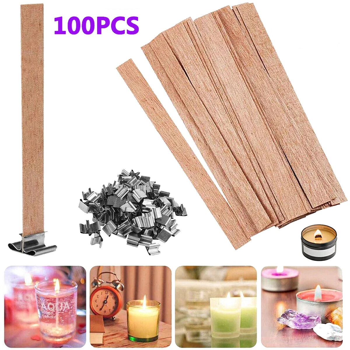 100Pcs DIY Wooden Iron Candle Wicks Core Sustainer for Candle Making  Supplies US