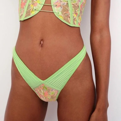 For Love And Lemons Electric Fields Embroidery High Waist Thong NEW XS NEW