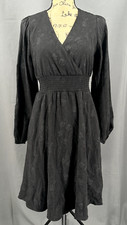 Draper James Dress RSVP Women Small Black Texture Lined Smock Floral V-Neck Midi