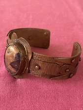 Copper Handmade Bracelet Agate? Arts Crafts Mission Cuff 7” Dia Studio Artist