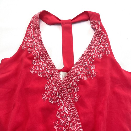 Rory Beca Embroidered Tank Top Cami Racer Small Shirt Blouse Hot Pink Boho Y2K - Picture 2 of 9