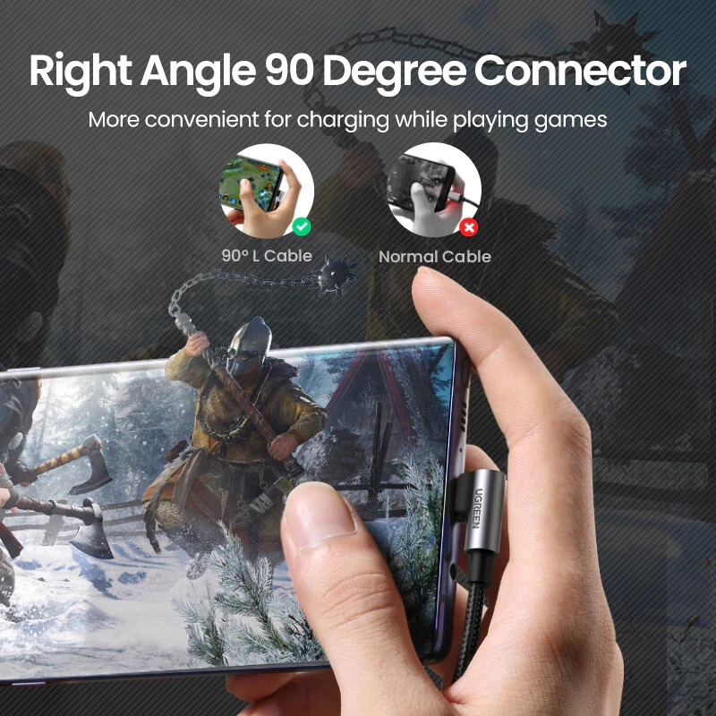 Ugreen Right Angle USB C Fast Charger Cable 18W 3A Charging Data 0.5m 1m 2m 3m - Image 3 of 4